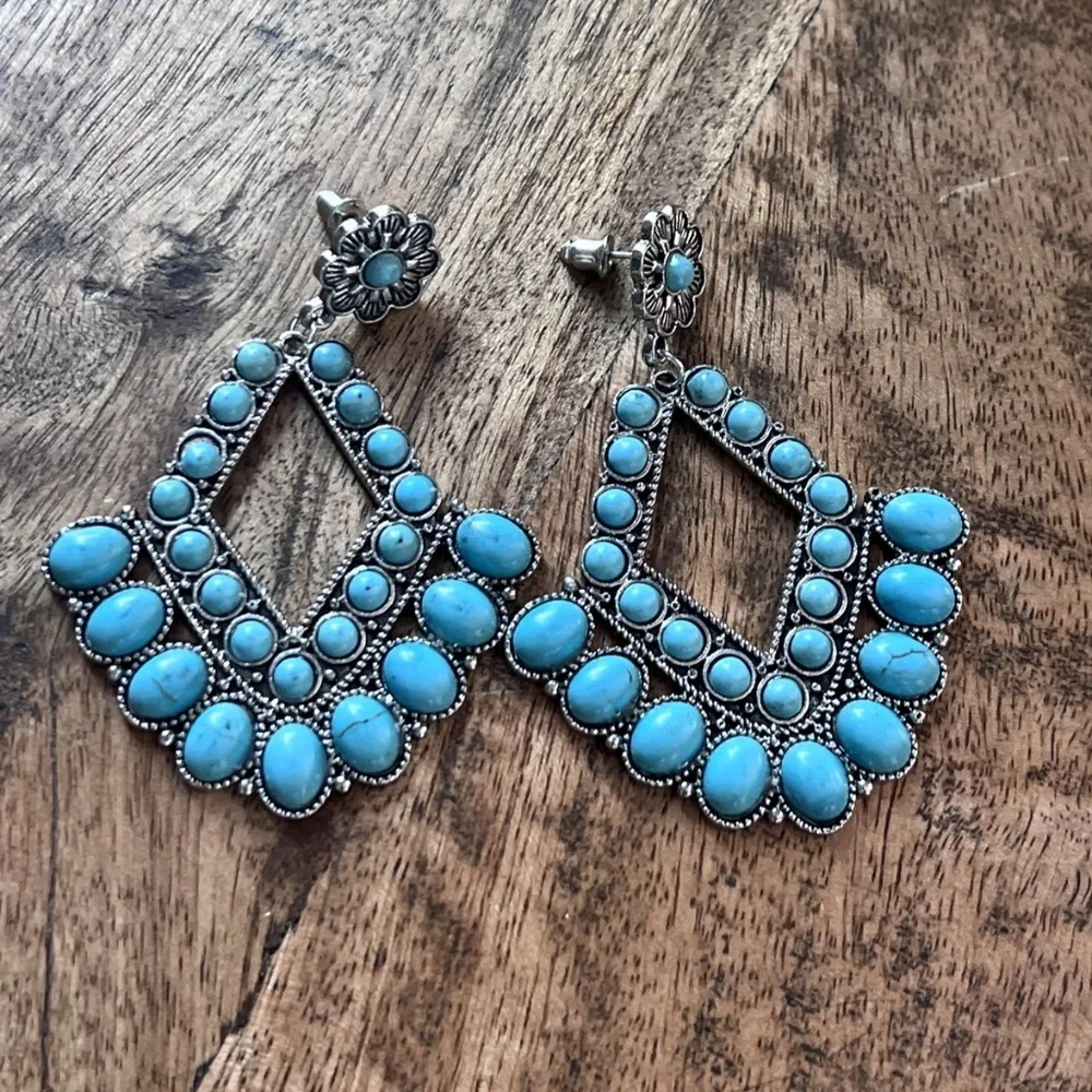 Turquoise Magnesite Earrings Sante Fe Style Earrings Statement Earrings